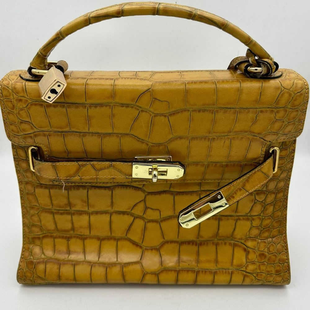 Avorio Nero Women Handbag Shoulder Bag Genuine Leather Croc New